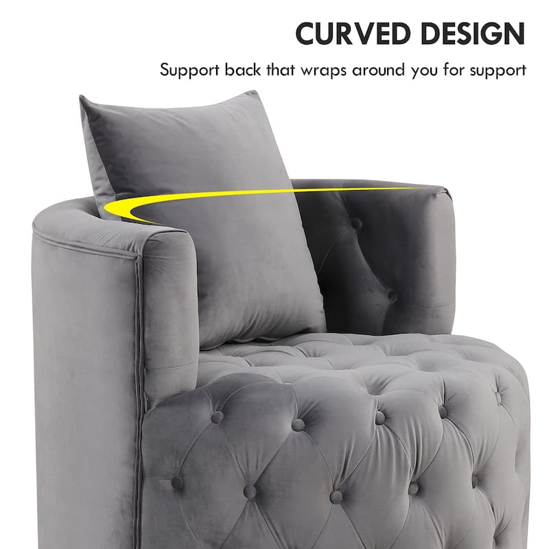 360 Degree Swivel Armchair, Modern Velvet Barrel Chair with one pillow, Oversized Round Accent Chair by Morden Fort
