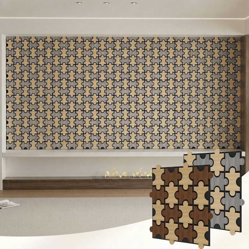 23.6" x 23.6" Puzzle Slat Acoustic Wall Panels for Ceiling and Wall Decor, 4-Pack (15 sq ft)