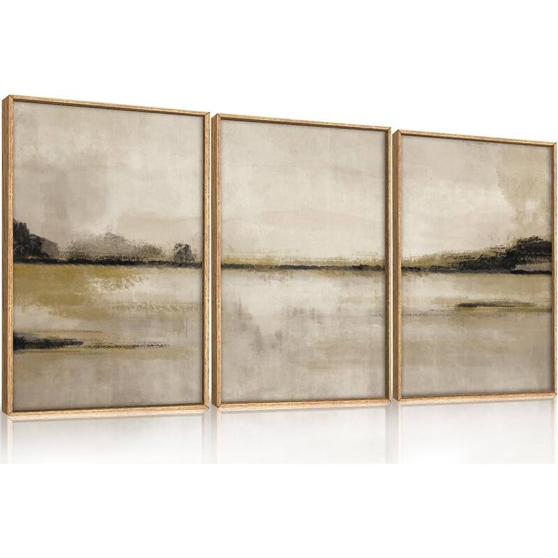 Abstrcat Mountain Lake Wall Decor, Neutral Tan Scenery Wall Painting - 16 x 24