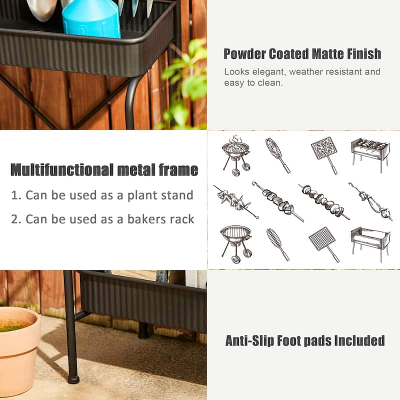 Glitzhome 68"H 3-tier Metal Plant Stands Planters Garden Flower Pot Storage Shelf Bakers Rack