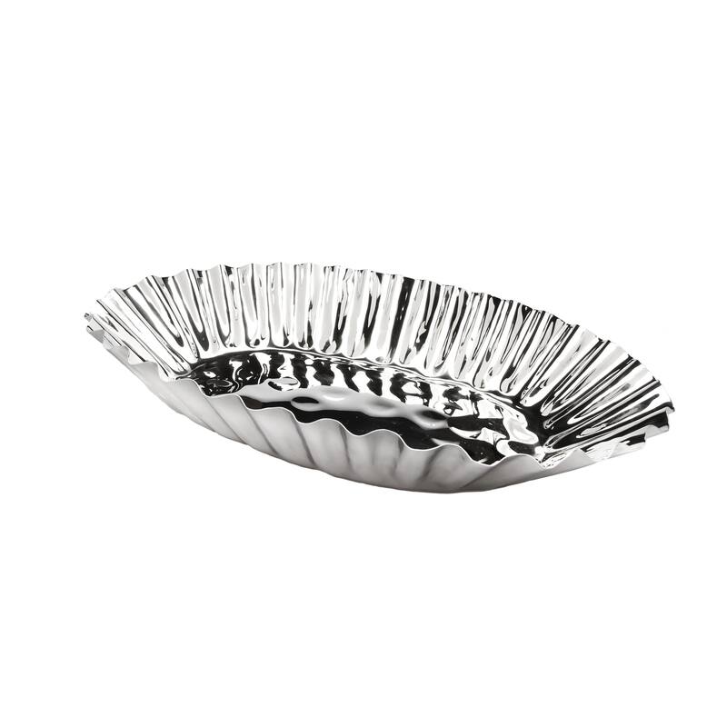 Oval Shaped Stainless Steel Dish with Rippled Design