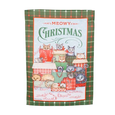 12.5 in. x 18 in. Meowy Christmas Suede Garden Flag - Multicolor - 12.5 in x 18 in