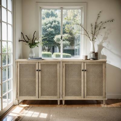 Art Leon Woven Rattan Wicker Doors Accent Cabinet Sideboards