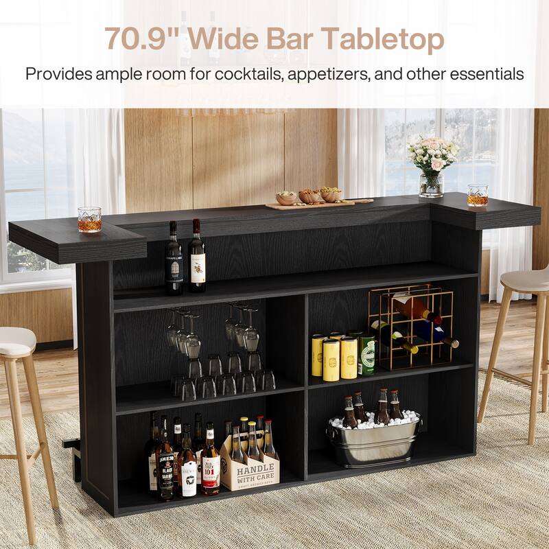 70.9-Inch 4-Tier Bar Table, Large Wooden Home Bar Unit