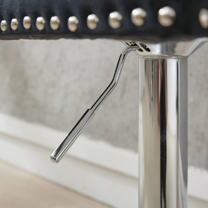 2PCS Swivel Adjustable Height Tufted Bar Stools With Silver Leg