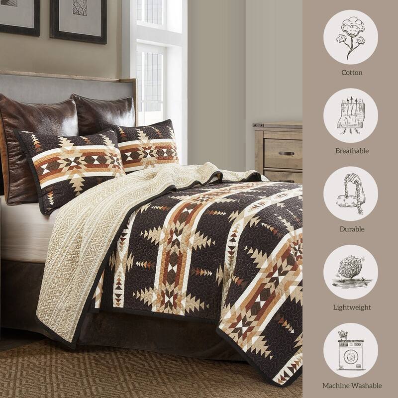 Paseo Road Yosemite Southwestern Aztec Bedding 3 Piece Reversible Quilt Set with Pillow Shams
