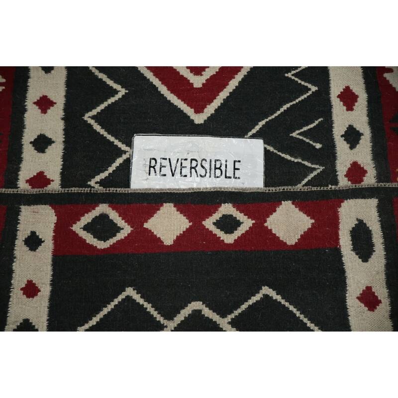 Hand Woven Oriental 100% Wool Carpet Southwestern Tribal Black Kilim Runner Rug - 15' 1'' X 3' 2''