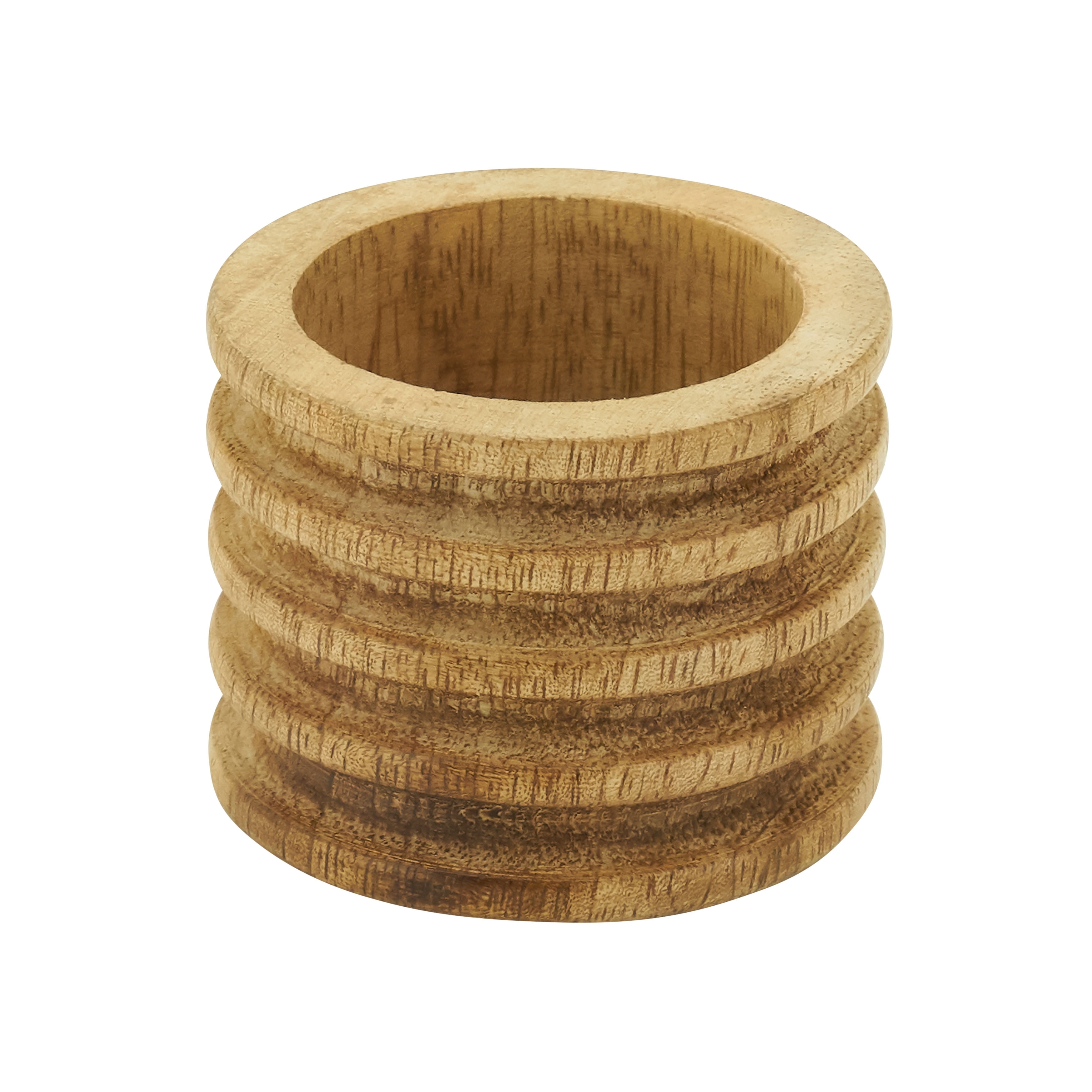 Wood Ribbed Design Napkin Rings (Set of 4)