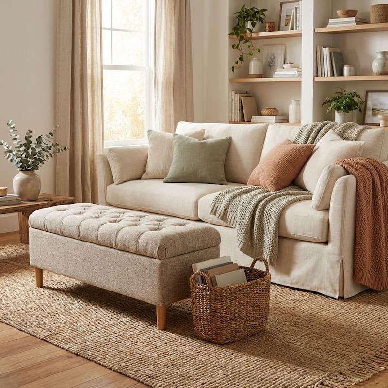 HomePop Button Tufted Top Storage Bench with Wood Legs