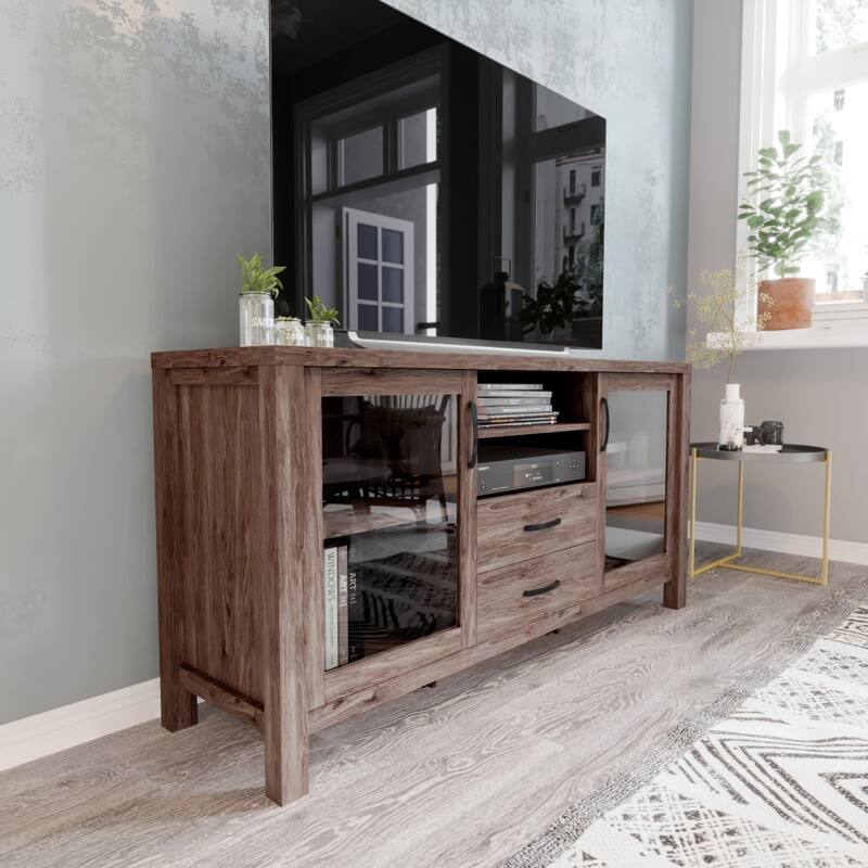 Engineered Wood Buffet Sideboard Storage Cabinet w/ 2 Drawers, Doors - 59"W x 16.5"D x 29.75"H - Brown