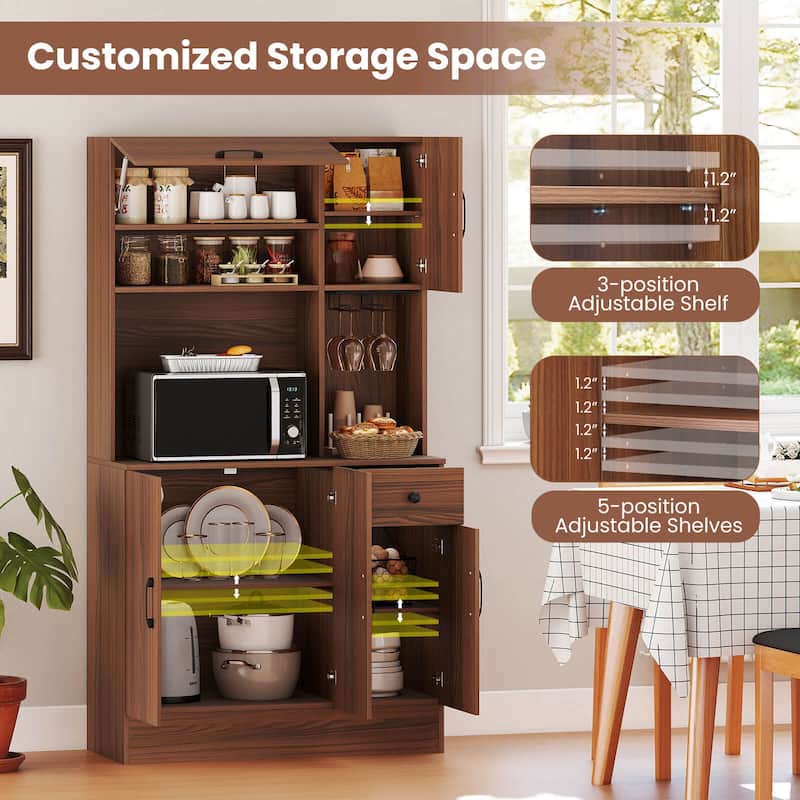 Costway 66" Pantry Cabinet Tall Kitchen Storage Cabinet with Charging - See Details