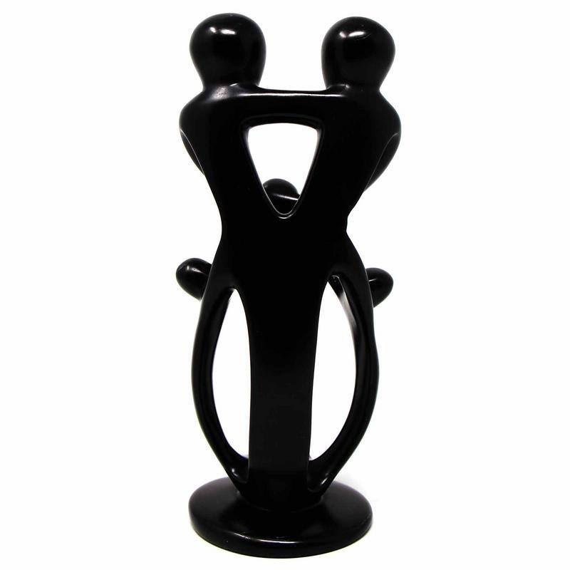 Handmade Soapstone Family Sculpture, Black Finish