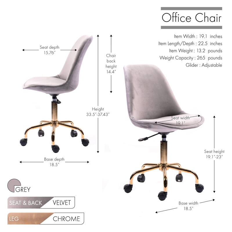 Porthos Home Ally Velvet Office Chair Gold Chrome Legs Gaslift Seat