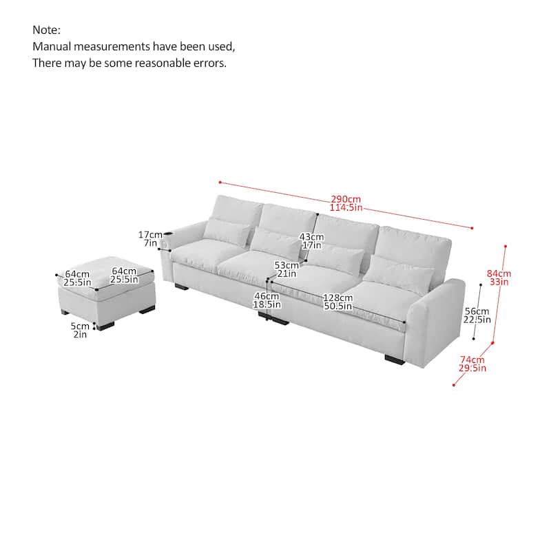 Modern L Shaped Chenille Oversized Sofa with Reversible Ottoman, USB Ports, and Cup Holder