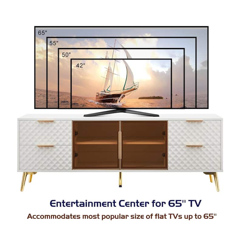 59.9" TV Stand with Geometric Design and 4 Drawers with 2 Shelves