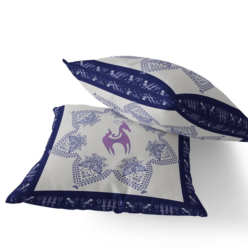 HomeRoots Set of Two 16" X 16" Blue and Purple Horse Blown Seam Eclectic Indoor Outdoor Throw Pillow - 16.00' X '16.00' X '5.00