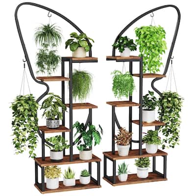 6 Tier Butterfly-Shaped Plant Stand, Indoor Tall Metal Plant Stand with 6 Plant Hooks & 12 Boards, Large Ladder Plant Shelf