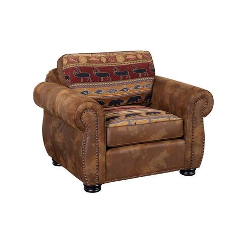 Porter Designs Hunter Transitional Wildlife Pattern Reversible to Leather-Look Chair, Brown