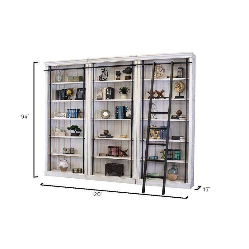 Avondale 8' Tall Bookcase Wall With Ladder, Storage Organizer, Display Shelf for Office, Brown - 120"W x 94"H x 15"D