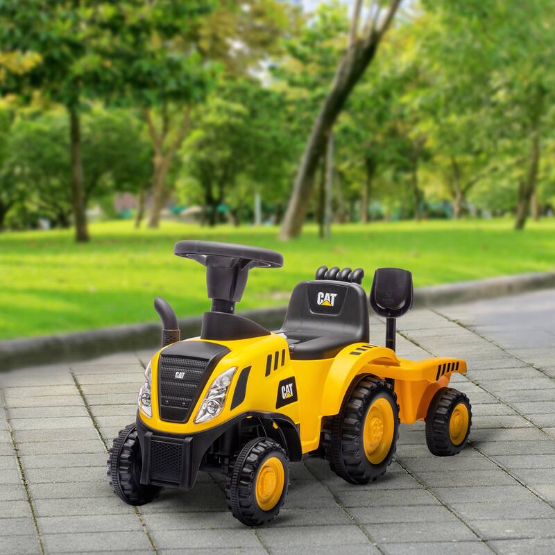Kids Ride-On Caterpillar Excavator with Functional Shovel, Trailer, and Fun Sound Features - Yellow