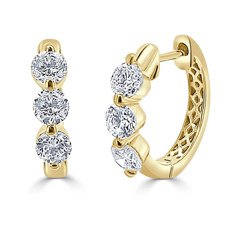 Joelle Collection Diamond Small Hoop Earrings 14K Gold 1.4CT. TDW Diamond Earrings