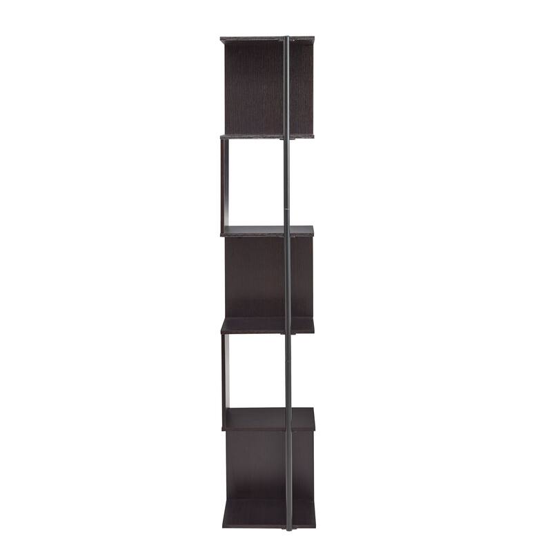 Furniture of America Linnea Modern 5 Tier Accent Corner Bookcase, Freestanding Display Bookshelf with Metal Post