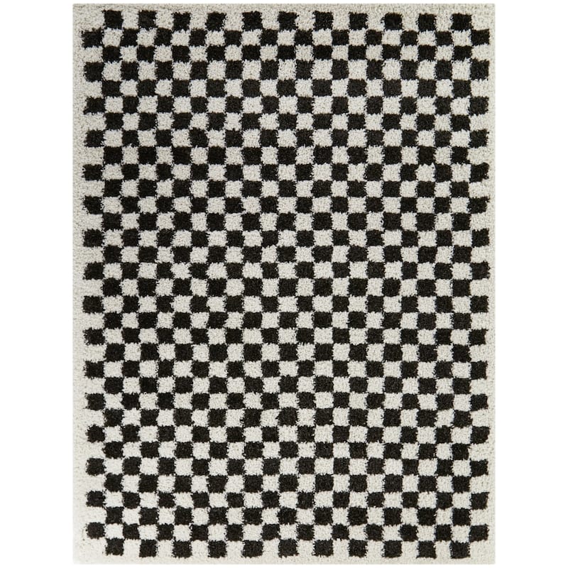Covey Plush Checkered Thick Shag Area Rug - 7'10" x 10' - Charcoal
