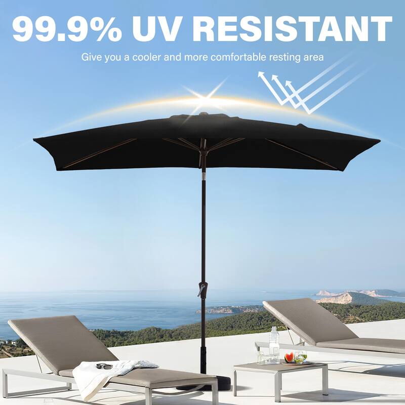 6.5*10ft Rectangular Patio Market Umbrella with Crank & Tilt, UV & Water-Resistant Canopy