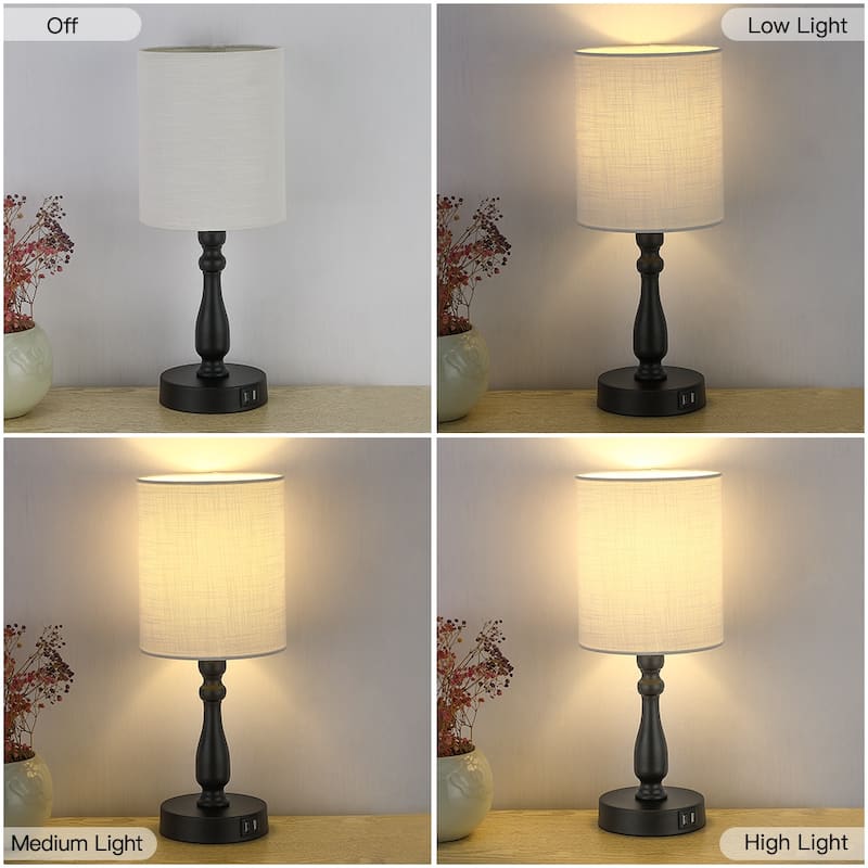 3-Way Dimmable Touch Control Small Table Lamp with USB Port