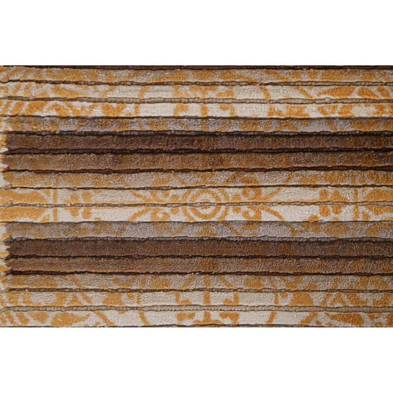 Striped Abstract Oriental Accent Rug Handmade Modern Wool Carpet - 2'9"x 4'11"