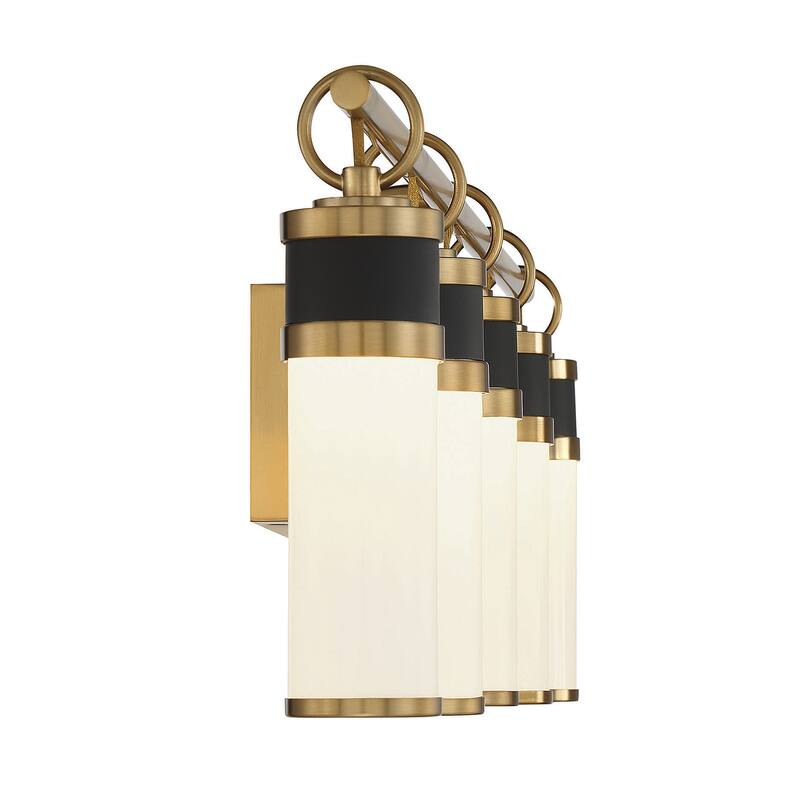 Abel 5-Light LED Bathroom Vanity Light in Matte Black with Warm Brass Accents