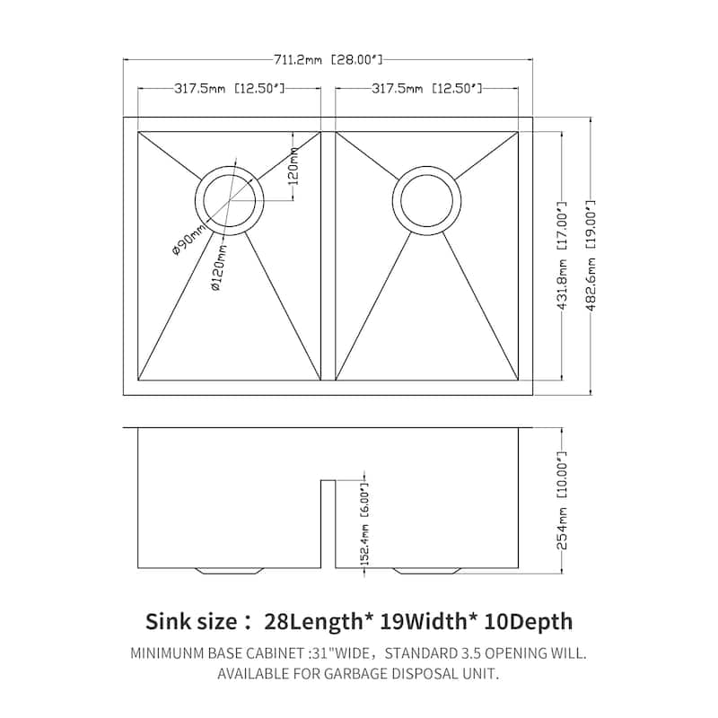 Undermount 16 Gauge Double Bowl Stainless Steel Kitchen Sink in Brushed Nickel