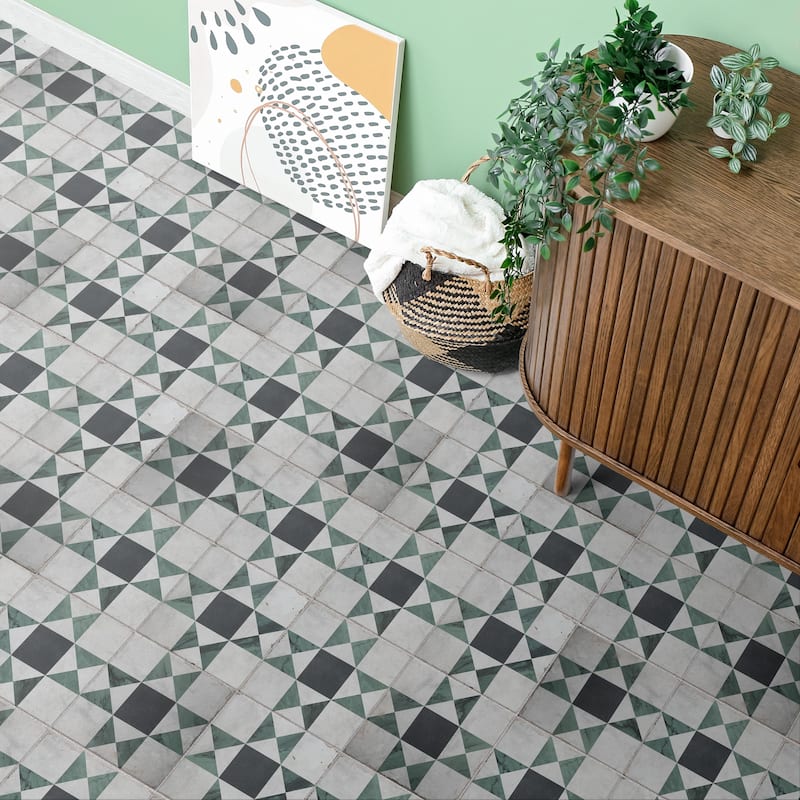 Merola Tile Renaissance Deco Emerald Cross 7-7/8" x 7-7/8" Porcelain Floor and Wall Tile
