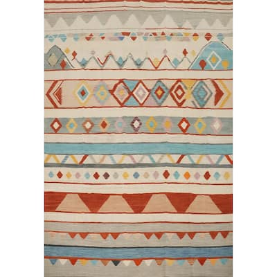 Hand Woven Oriental 100% Wool Carpet Southwestern Tribal Multi-Colored Kilim Area Rug - 11' 8'' X 9' 4''
