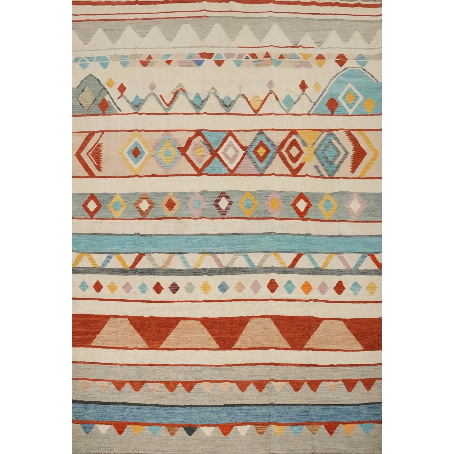 Hand Woven Oriental 100% Wool Carpet Southwestern Tribal Multi-Colored Kilim Area Rug - 11' 8'' X 9' 4''
