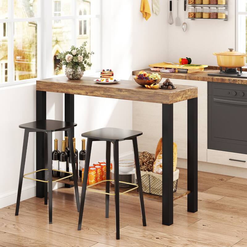 Gymax 2-Tier Home Bar Table w/ Open Shelves Sofa Side Table w/ Storage