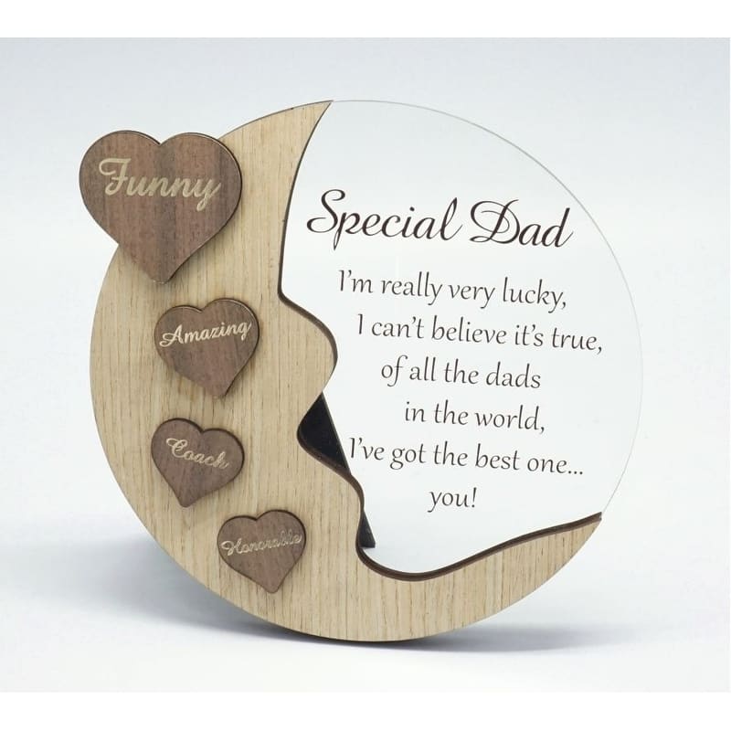 Moon With Words On Hearts And Text Message- Special Dad Plaque