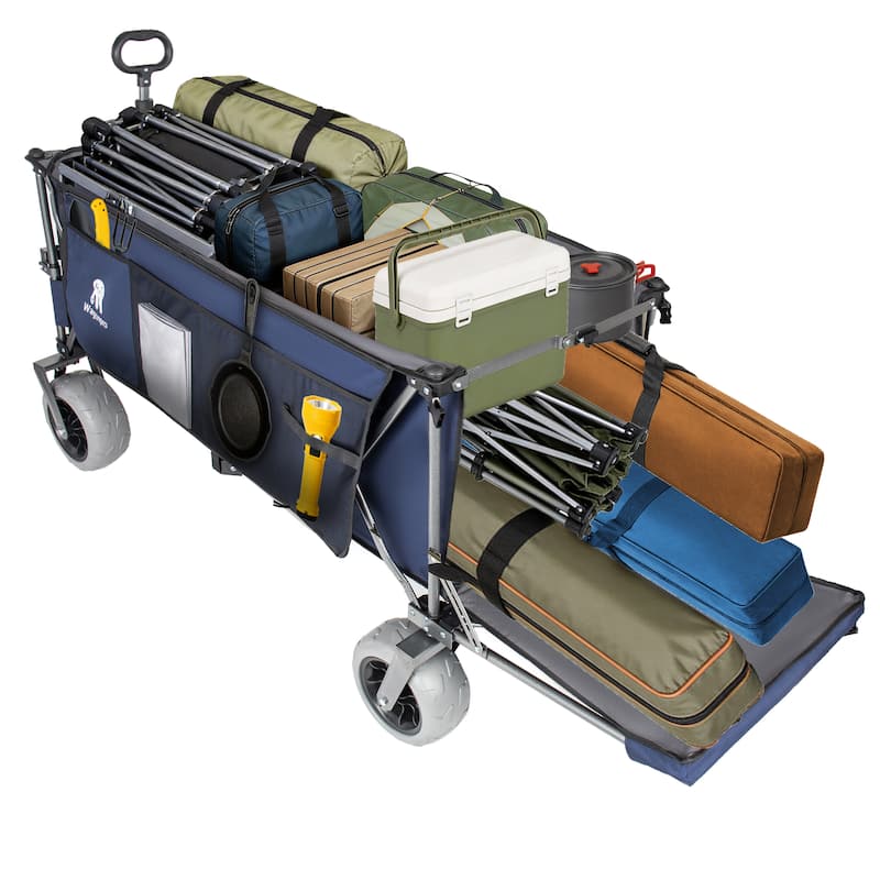 67in Extra long large Heavy Duty Utility Beach Wagons with Opened Tailgate and All-Terrain Wheels, 500lbs Capacity