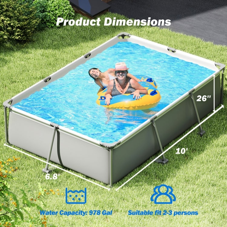 Blue-Grey PVC Metal Family Outdoor Ground Swimming Pool with Drain and Sturdy Frame