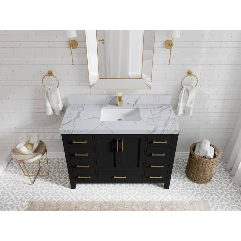 Willow Collection 48 in. W x 22 in. D Malibu Single Sink Bathroom Vanity with Countertop - 2" Venatino - Black