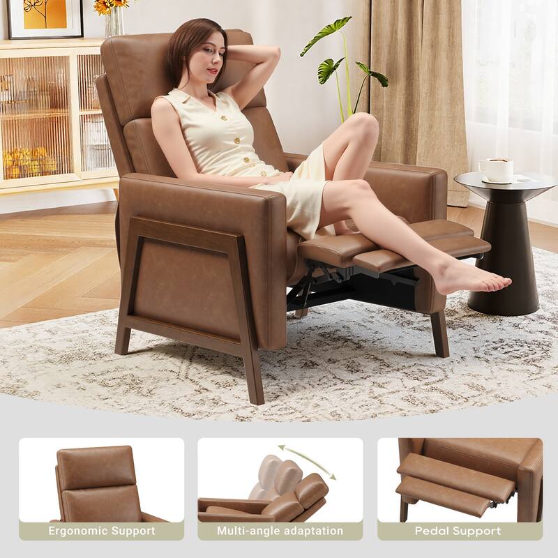 Push Back Comfy Modern Upholstered Wingback Recliner Chair