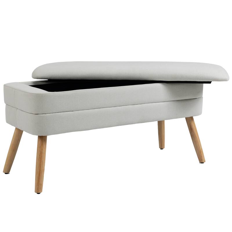 Upholstered Storage Ottoman Bench with Wood Legs