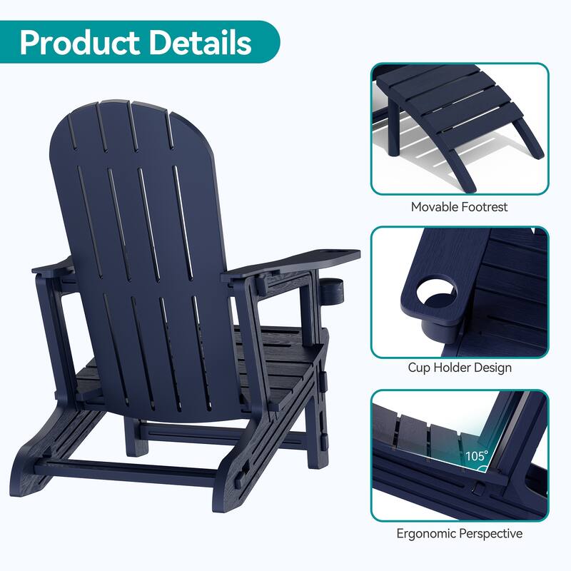 Outdoor All Weather Adirondack Chairs with Movable Footrests, Set of 5/3.