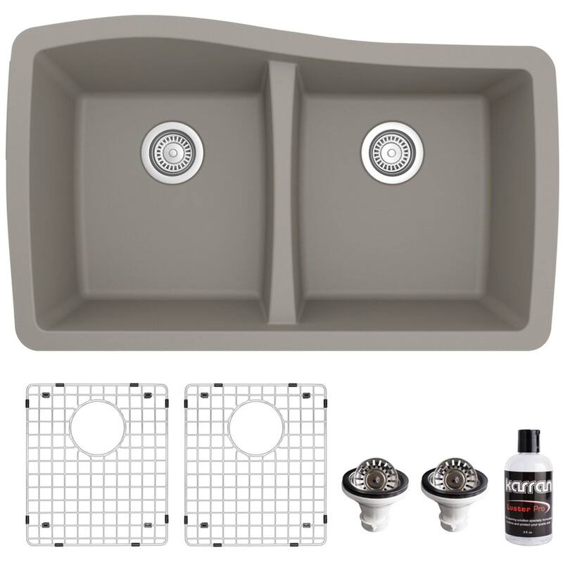Karran USA QU-720-PK1 Quartz QU 33-1/2" Undermount Double Basin Quartz - Concrete