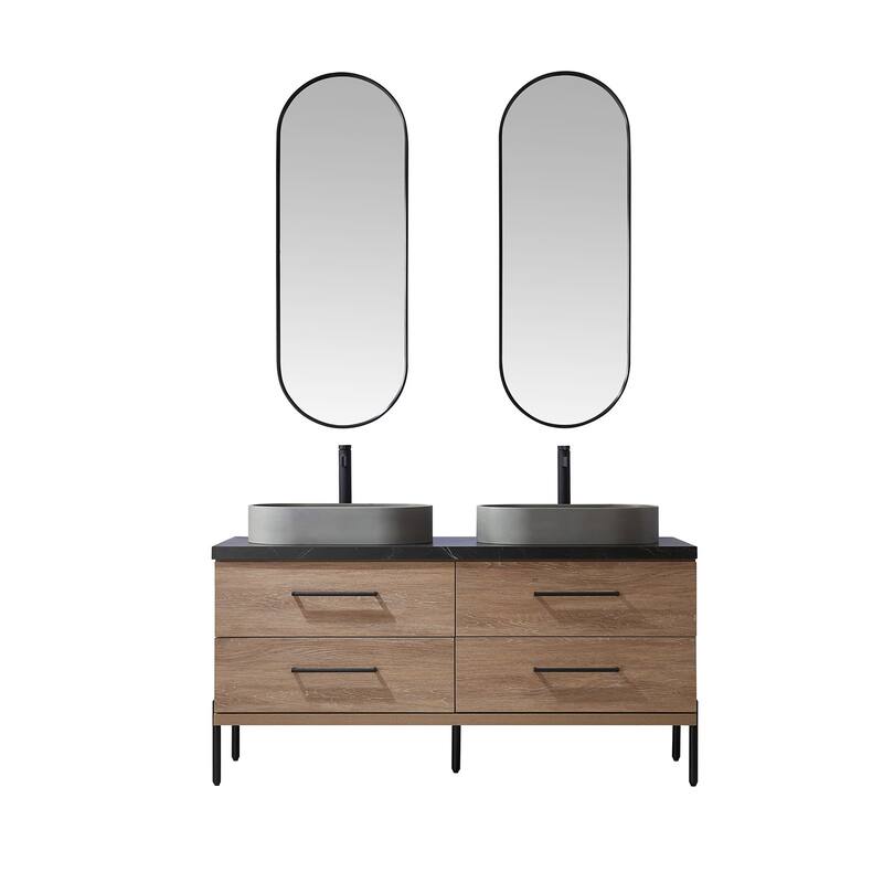 Miseno MV-705160O Trento 60" Free Standing Double Basin Vanity Set - North American Oak / Black - Oak Finish