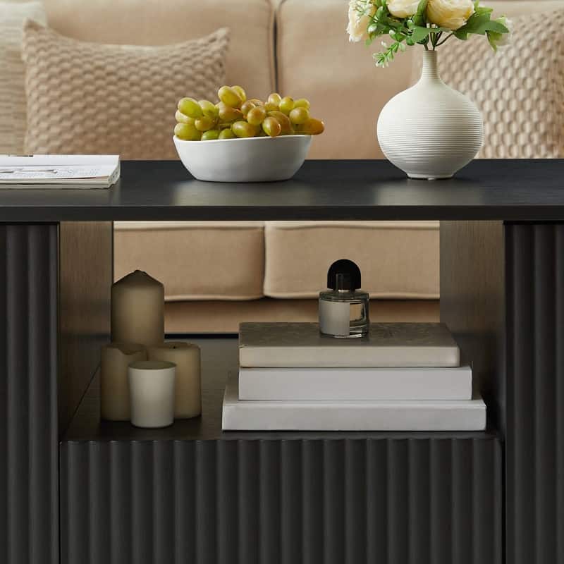 Modern 46.5" Oval Coffee Table with Storage Drawers and Unique Curved Design for Living Room Spaces