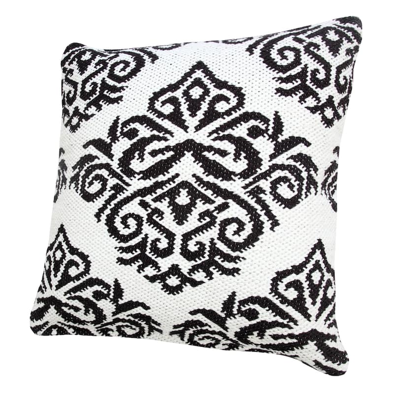 HomeRoots 20" X 20" White And Black 100% Cotton Damask Zippered Pillow