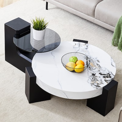 Roomfitters Detachable Double Layer Coffee Table with Modern Design, Space-Saving MDF Table for Versatile Use