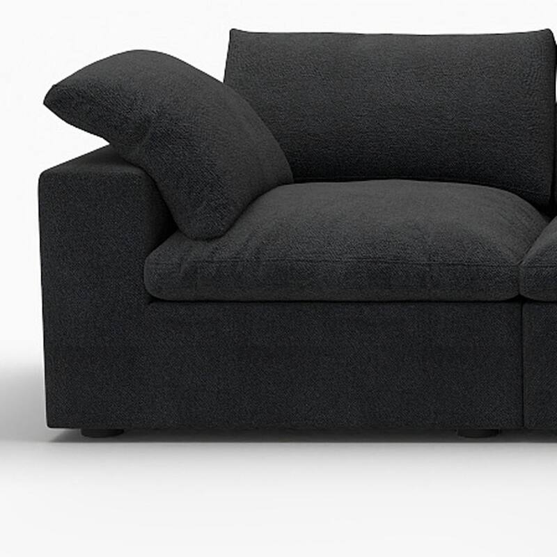 HomeRoots 120" Black Linen Blend Modular Wood Sofa With Ottoman And Storage