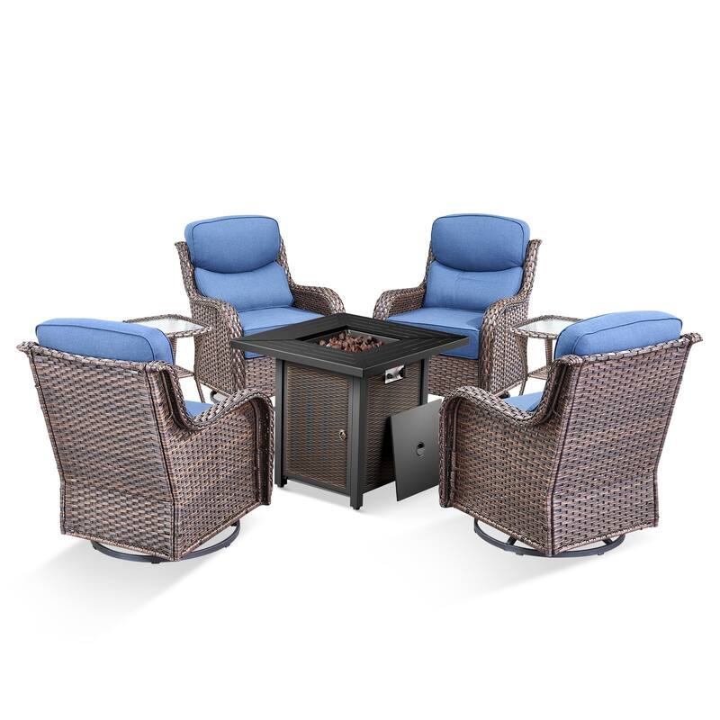 Pocassy 30 Inch Fire Pit Table with Sofa Swivel Chair Set